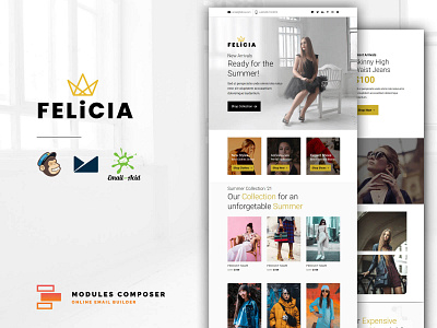 Felicia - E-Commerce Responsive Email for Fashion & Accessories builder campaignmonitor creative dragdrop ecommerce emailbuilder emailtemplate fashion modulescomposer multipurpose newsletter psd2newsletters responsive startup