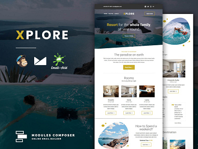 XPLORE - Responsive Email Template for Booking & Traveling booking builder campaignmonitor dragdrop emailbuilder emailtemplate fashion modulescomposer multipurpose newsletter psd2newsletters responsive startup traveling
