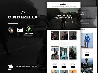 Cinderella - E-Commerce Responsive Email for Fashion & Accessori builder campaignmonitor creative dragdrop ecommerce emailbuilder emailtemplate fashion modulescomposer multipurpose newsletter psd2newsletters responsive startup