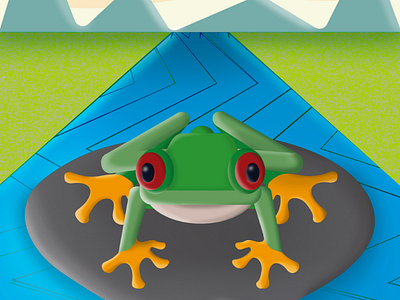 Frog simetric animal aqua background color design eyes frog green ilustration rana river sapo skin green sun