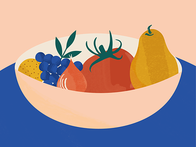 Bowl of Fruit bowl of fruit design grapes illustraion pastels pear produce tomato