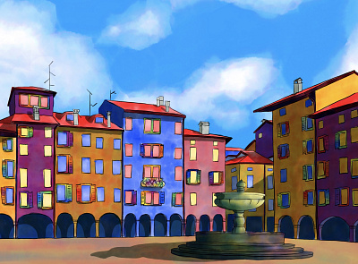 Sunny day in Italy adobe art background city color drawing fresco illustration light watercolor
