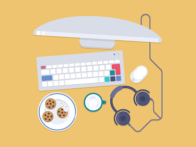 Cookies and Coding computer cookies flat headphones illustration keyboard toptal