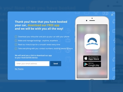 rentalcars.com Download app modal