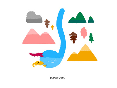 Riverside animal art design doodle drawing illustration playground river
