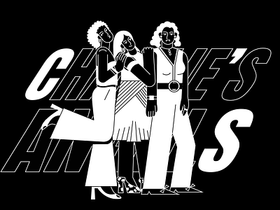 Charlie’s Angels black and white illustration
