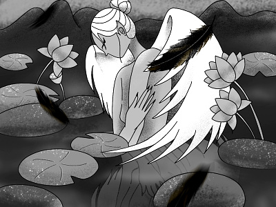 Dark fairy tales_ the black swan black and white characterdesign fairy tales flat illustration illustration