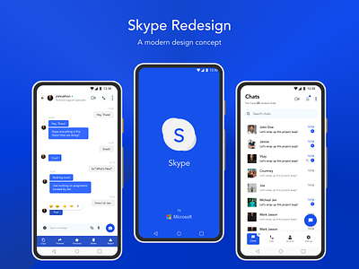 Skype Redesign android app landing screen microsoft minimal app ui mobile app modern skype skype redesign social app social networking app