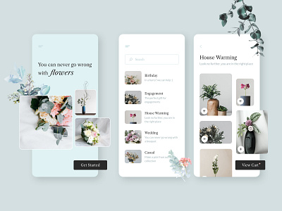 Florist app - concept based UI Design 17seven application cards clean design florist flowers minimal pastel ui ui design userinterface whitespace