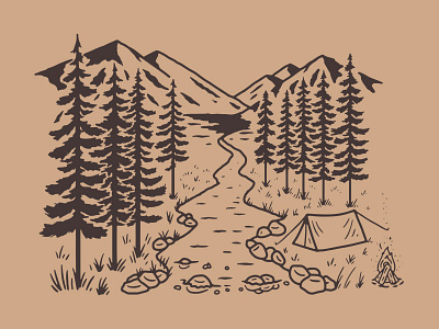 Camp camp illustration mountains river tent