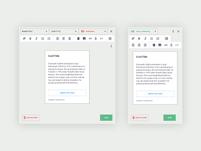 Card Editor card ux wireframe