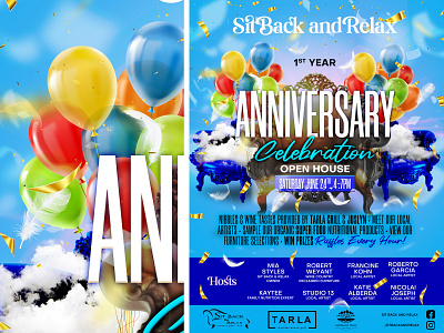 Sit Back and Relax anniversary celebration event balloons flyer poster