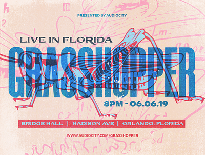 Grasshopper Live In Florida band banner bug canva event gig gig poster grasshopper insect performance