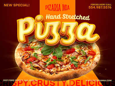 Pizaria Mia ad banner canva delivery design pizza poster