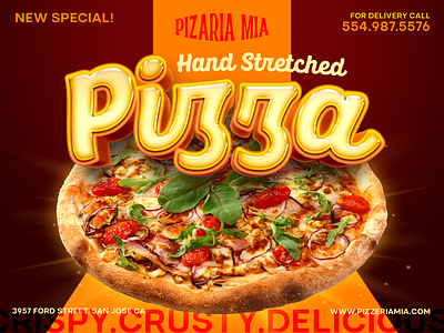 Pizaria Mia ad banner canva delivery design pizza poster