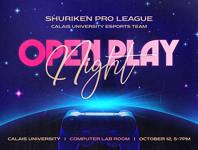 Open Play Night ad banner canva club controller design esports event poster university video games