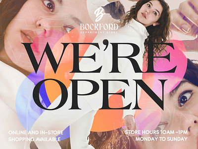 We're Open ad banner canva department store design fashion poster shopping store