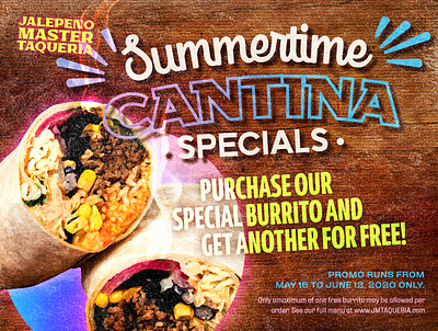 Jalepeno Master Taqueria ad banner burrito cantina canva design food poster special summertime taqueria