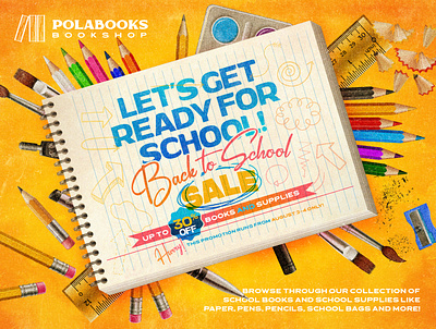 Let's Get Ready for School ad back to school banner canva design event learning poster sale school supplies september teaching