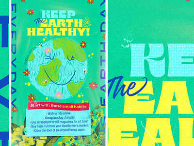 keep the Earth healthy ad banner canva design illustration poster procreate retro