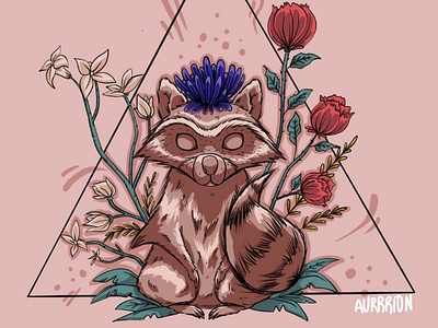 Raccoon digital flowers illustration ipad nature pale pastel pets procreate raccoon relaxing