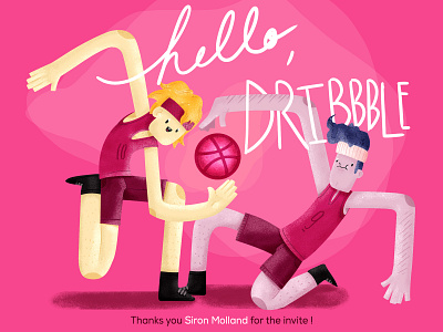 Hello Dribble basketball characterdesign design doodle flat graphicdesign hellodribbble illustration logo sport thankyou