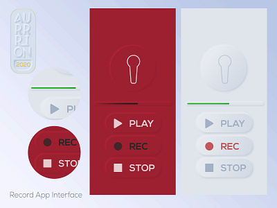 Record App UI 01 design graphicdesign icons illustration play record red ui ux white