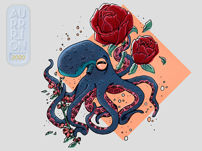 OctoFlower color palette colorful creature flat flower illustration octopus relaxing rose roses study tattoo design vegetation warm