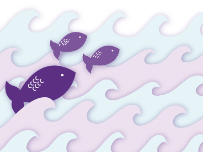 We are swimming here. cute fish illustration purple