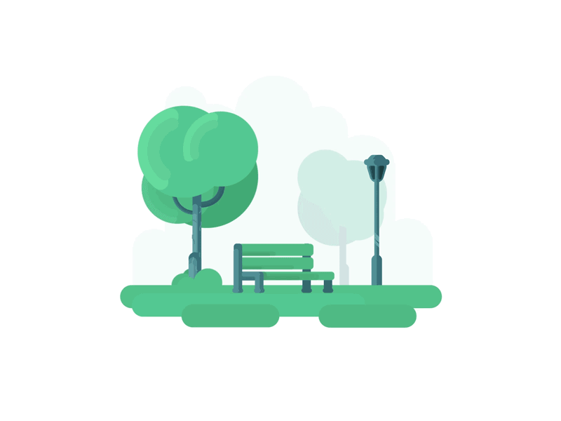 Where is everybody? 2d 2d animation 2dvector aftereffects animation design empty emptystate green illustration illustrator leaves light nature nobody outside park shadow tree wind