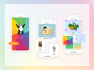 WhoAMIToday app branding button characters colors design icon illustration illustrator logo mobile app mobile uiux mood rainbow search ui uidesign uiux ux vector