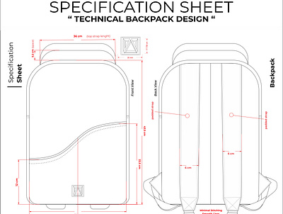 TECHNICAL Backpack Design With Specification Sheet backpack bag design factory fashion handbag illustration manufacture slingbag specification sheet technical techpack vector waisbag