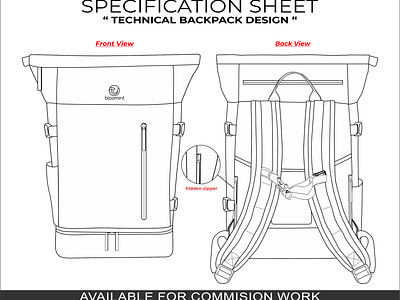 TECHNICAL Backpack Design with Specification Sheet