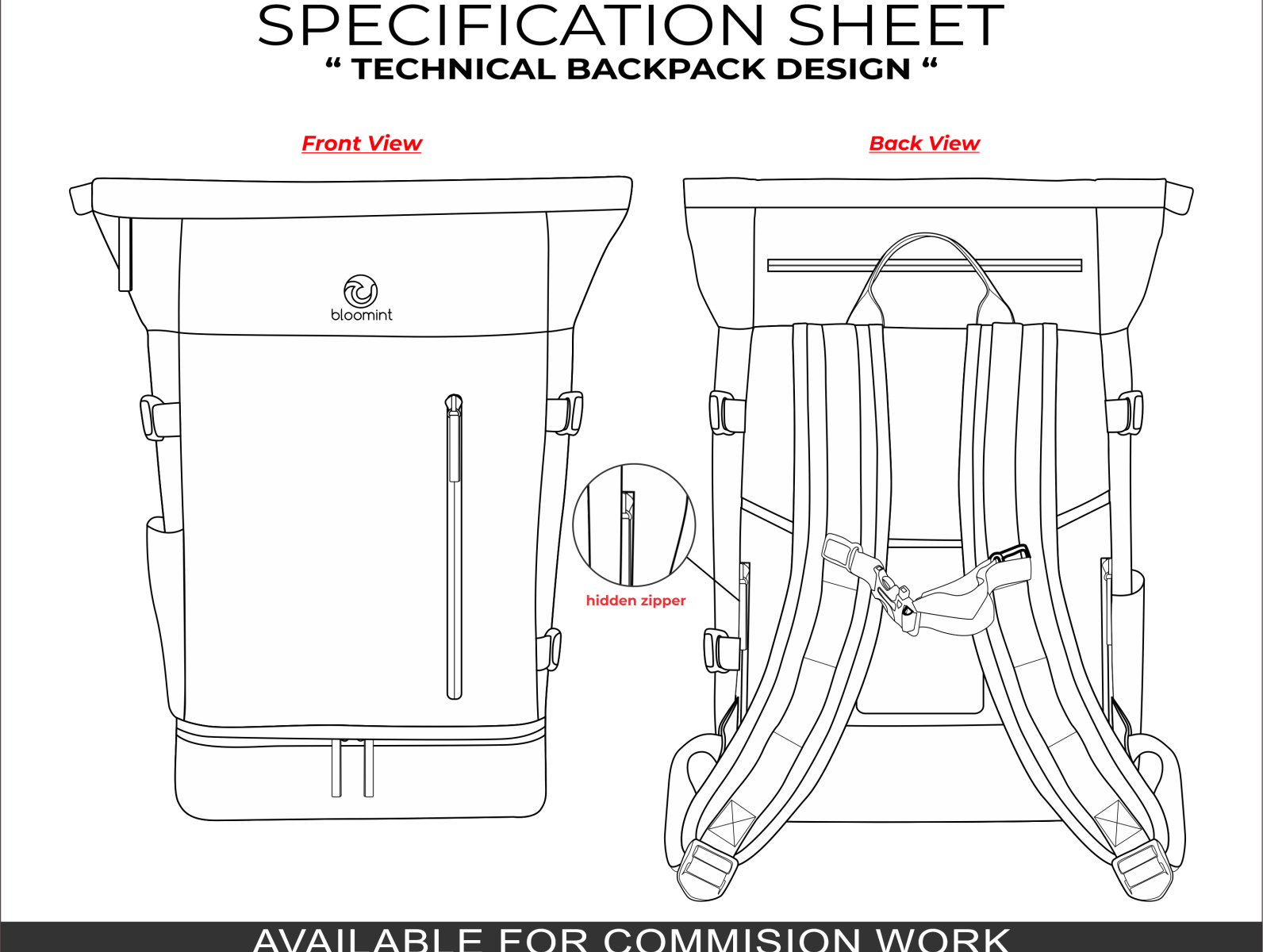TECHNICAL Backpack Design with Specification Sheet by ARDIMAS PANJI