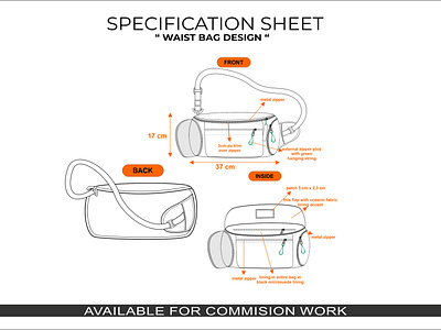 WaistBag Design With Technical Drawing Design