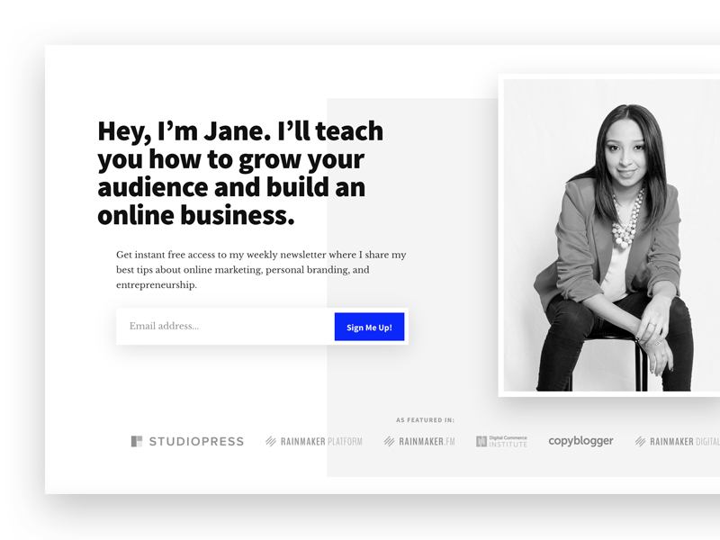 Hero section minimalism email form email opt-in hero
