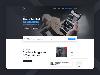 ThenX - Mobile App Landing Page calisthenics fitness app landing page design ui design workout