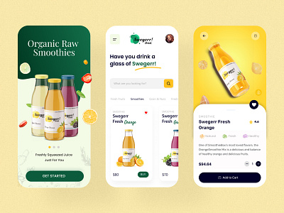 Smoothies / Food & Beverage App Design android app app design dailyui design flat graphic design icon interface ui uiux ux web web design