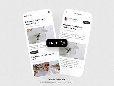 ⚡The DailyArticle free Android UI kit android app appdevelopment branding code developer free mobileapp sourcecode template ui uitemplates uiux ux