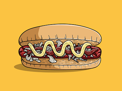 HOT DOG bread fast food fast food logo fast food menu food food illustration hot dog hotdog illustration meal mustard mustard yellow restaurant sauce sausage sausage dog tasty