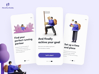 Marathon Buddy Onboarding 3d app clean ui icon interface interfacedesign typography ui ux