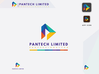 Pantech Limited app blue clean company creative design green letter logo modern