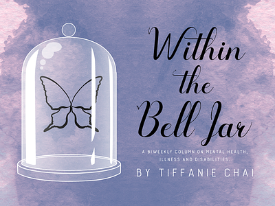 The Ithaca Voice - Within The Bell Jar series cover art butterfly graphic design illustration mental health script