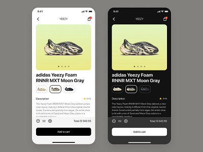 Yeezy Product Card [mobile app] black theme figma mobile product card