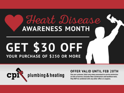 CPI Plumbing Heart Disease Awareness Month 2016 Coupon 2016 coupon design graphic graphic design plumbing vector design