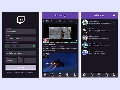 Progress on my Twitch App Redesign Concept app creative dark mode design gaming ios live streaming navigation twitch user experience user interface