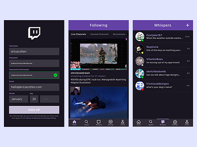 Progress on my Twitch App Redesign Concept