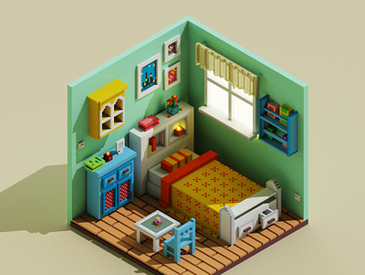 Voxel Bed Room 3d design illustration magicavoxel voxel