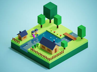 Voxel Village Diorama 3d design diorama illustration magicavoxel voxel