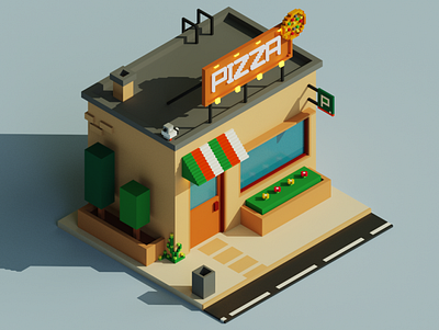 Voxel Pizza Shop 3d design illustration magicavoxel voxel